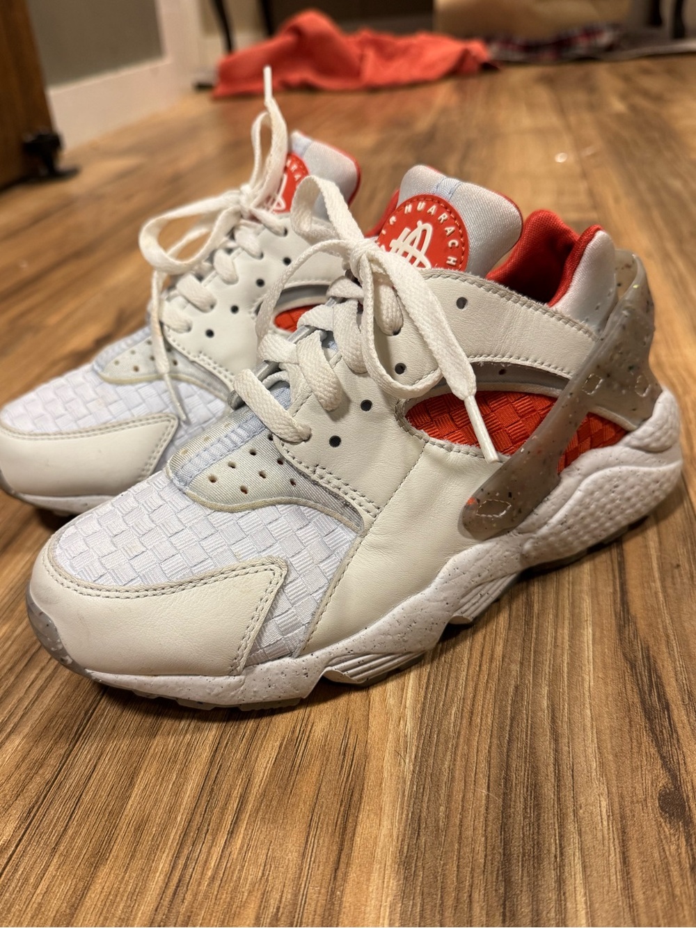 Nike Air Huarache Crater Premium Women's Shoes Size 6.5 White/Orange DR0449-100